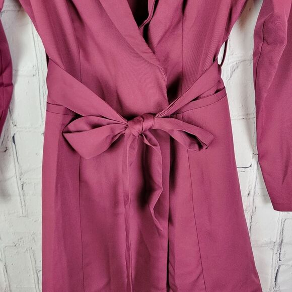 Milk & Honey burgundy red long sleeve belted wrap short blazer dress - Picture 6 of 10